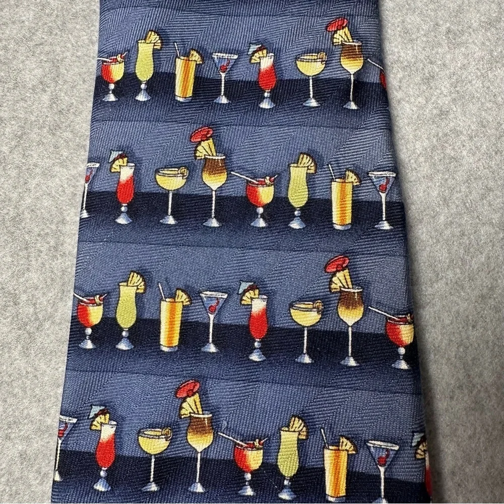 Mens Silk Tie Cocktail Drink Pattern Blue Fun Novelty Party Necktie
